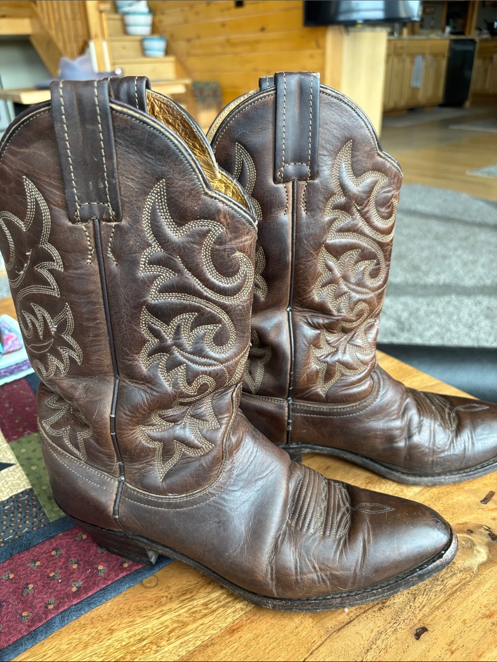 Dan Post Brown Leather Embroidered Western Ankle Boots